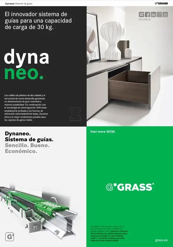 Dynaneo Grass: sistema de guías para cajones con tecnología Soft-close
