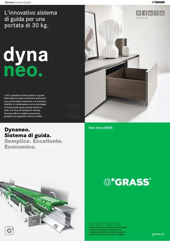 Dynaneo Grass: sistema di guide per cassetti con tecnologia Soft-close