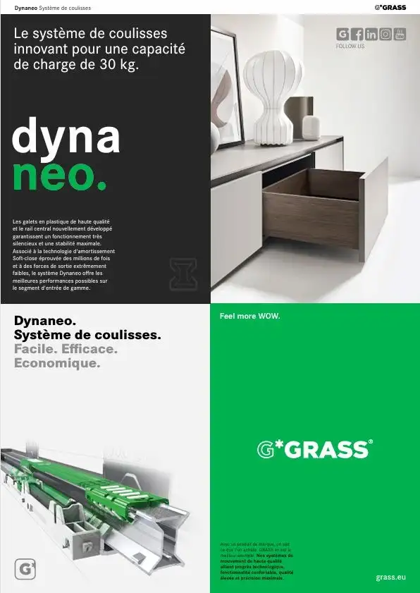 Dynaneo Grass : système de coulisses pour tiroirs avec technologie Soft-close