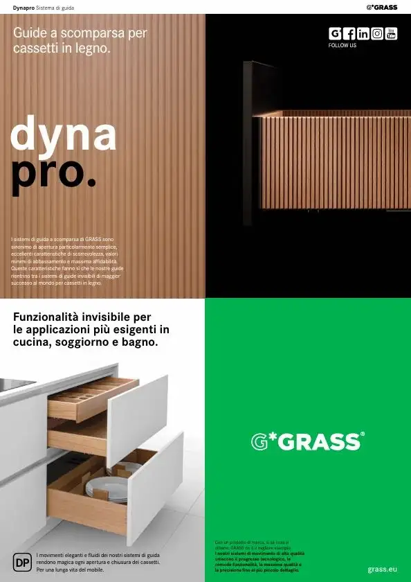 Sistema di guida Dynapro di Grass: guide a scomparsa per cassetti in legno 
