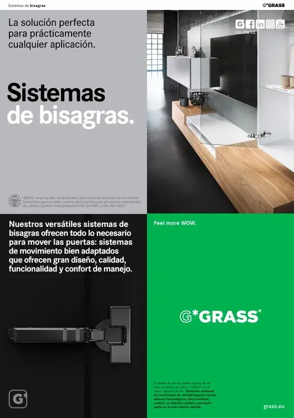 Bisagras Grass para muebles: sistemas Tiomos, Nexis y bisagras innovadoras
