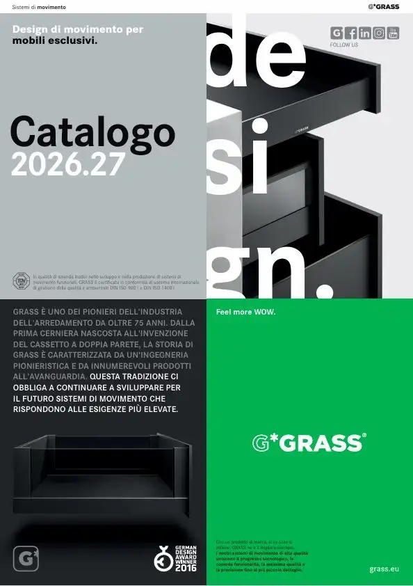 Catalogo generale Grass 2026-2027: sistemi di movimento per l'industria del mobile